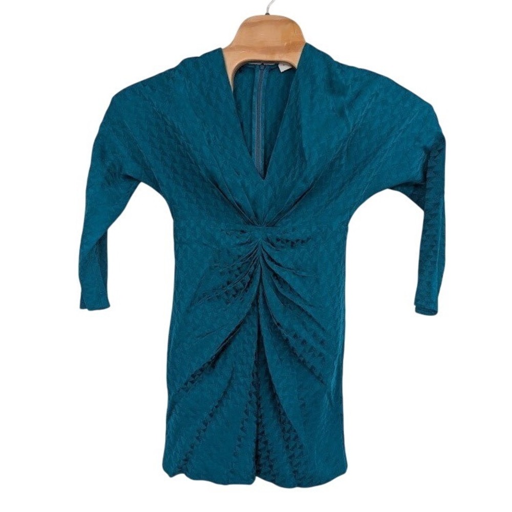 Sandro Paris NWT Women's Teal Jacquard Ruched Dress sz 36 ‎ US 4